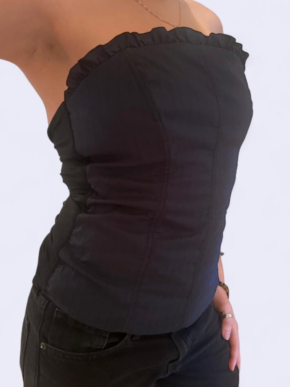 intimissimi blue with gold sheen corset w/ black backing